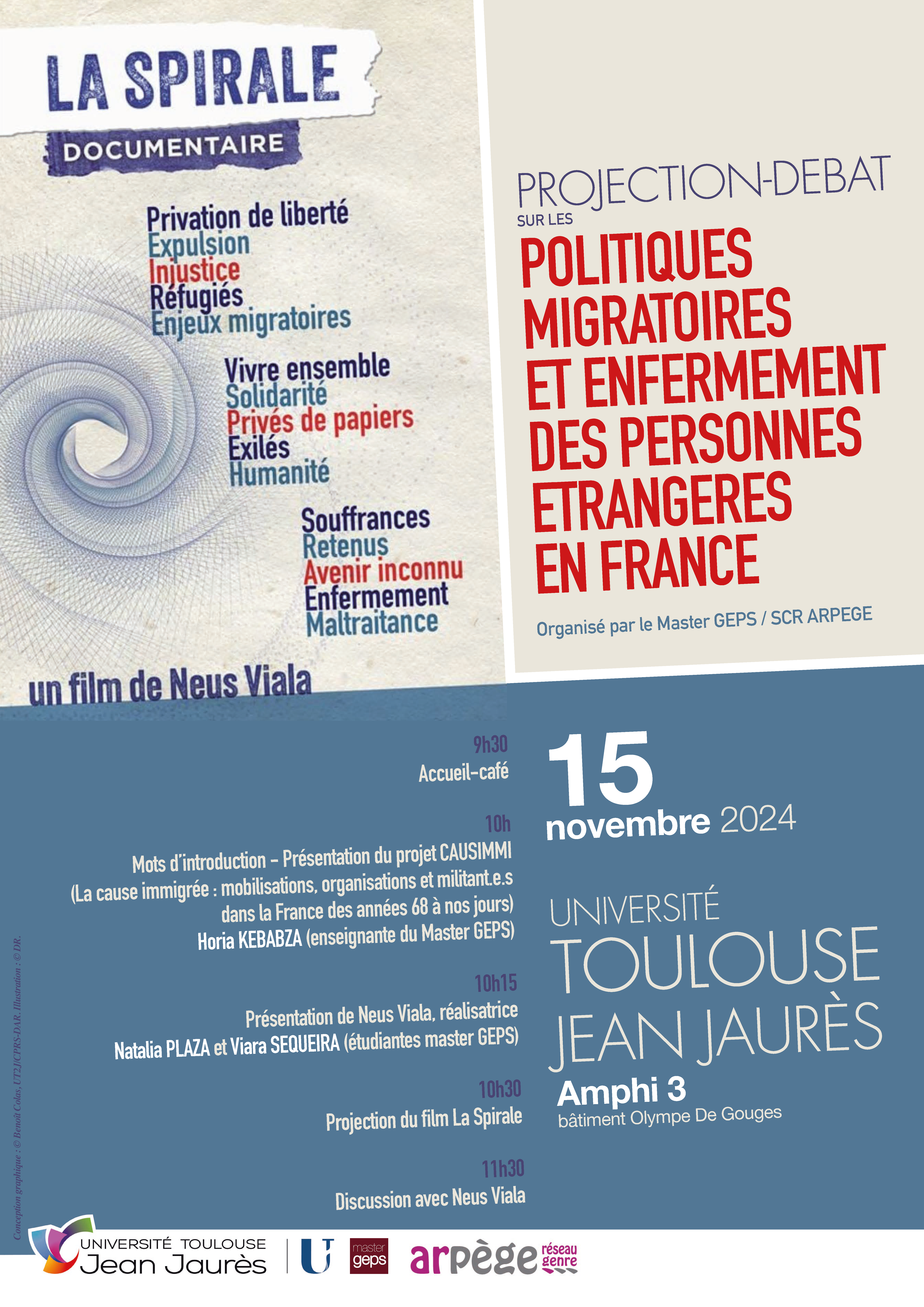 Affiche du 15 novembre 2024, rencontres à l'université Jean Jaurès