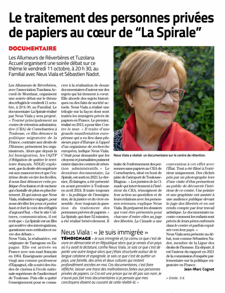 article du Midi Libre sur la projection débat de "La Spirale" à Saint-Affrique